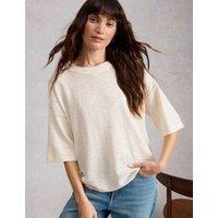 White Stuff Cotton Rich Crew Neck Top With Linen Natural