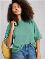 Cotton Rich Crew Neck Top With Linen