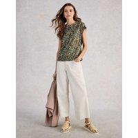 White Stuff Pure Linen Printed T-Shirt Green Mix