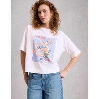 White Stuff Pure Cotton Flower Graphic T-Shirt White Mix