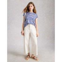 White Stuff Pure Linen Printed T-Shirt Blue Mix