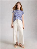 White Stuff Pure Linen Printed T-Shirt Blue Mix