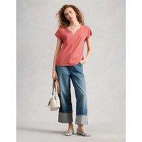 White Stuff Pure Cotton Jersey V-Neck T-Shirt Pink