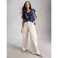 White Stuff Pure Linen V-Neck T-Shirt Navy Mix