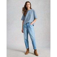 White Stuff Pure Cotton Striped T-Shirt Blue Mix