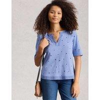 White Stuff Pure Cotton Embroidered T-Shirt Blue Mix