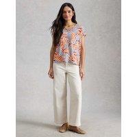 White Stuff Pure Linen V-Neck T-Shirt Natural Mix