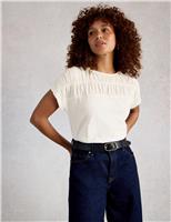 Pure Cotton Ruched Crew Neck T-Shirt