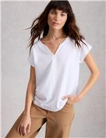 Pure Cotton Textured Notch Neck T-Shirt