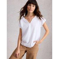 White Stuff Pure Cotton Textured Notch Neck T-Shirt White