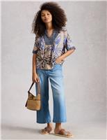 Linen Blend Printed Notch Neck Blouse