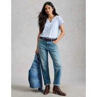 White Stuff Pure Cotton Print Notch Neck T-Shirt Blue Mix