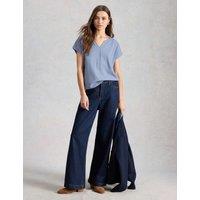 White Stuff Pure Cotton Textured Notch Neck T-Shirt Blue