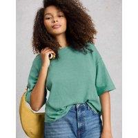 White Stuff Cotton Rich Crew Neck Top With Linen Teal
