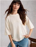 Cotton Rich Crew Neck Top With Linen