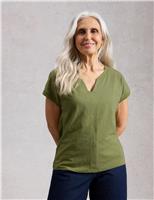White Stuff Pure Cotton Jersey V-Neck T-Shirt Green