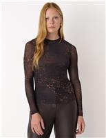 Mesh Spotted Animal Print Top