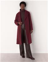 Pure Wool Textured Belted Longline Wrap Coat
