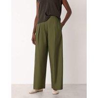 Whistles Lyocell Rich Pleat Front Barrel Leg Trousers Khaki