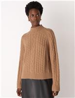 Wool Blend Cable Knit High Neck Jumper