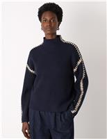 Wool Rich Blanket Stitch Funnel Neck Jumper