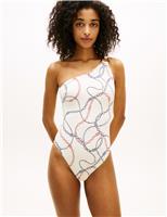 Elevated Chain Print One Shoulder Swimsuit