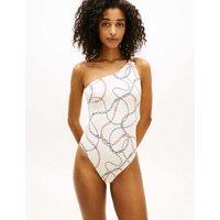 Tommy Hilfiger Elevated Chain Print One Shoulder Swimsuit White Mix