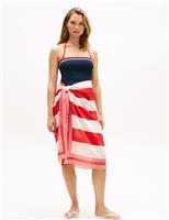 Tommy Hilfiger Striped Knee Length Beach Cover Up Sarong Red Mix