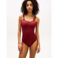 Tommy Hilfiger Elevated Ring Detail Scoop Neck Swimsuit Burgundy