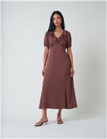 Nobody's Child Polka Dot V-Neck Midi Tea Dress Brown