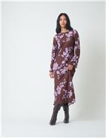 Nobody's Child Floral Cutout Detail Midaxi Tea dress Brown