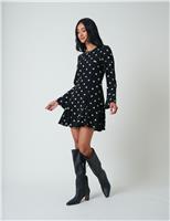 Nobody's Child Polka Dot Open Back Mini Skater Dress Black