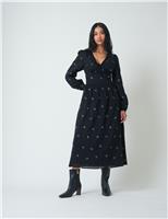 Nobody's Child Pure Cotton Floral V-Neck Midaxi Tiered Dress Black