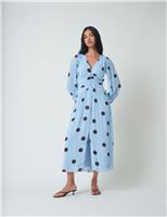 Nobody's Child Polka Dot V-Neck Midaxi Tea ress Blue