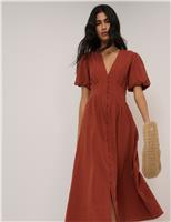 Pure Cotton V-Neck Midaxi Waisted Dress