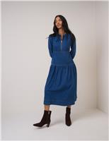 Nobody's Child Pure Cotton Midaxi Smock Dress Blue
