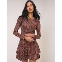 Nobody's Child Polka Dot Mini Waisted Dress Brown