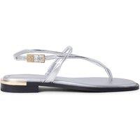 Tommy Hilfiger Metallic Ankle Strap Block Heel Sandals Silver