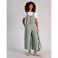 White Stuff Pure Linen Sleeveless Ankle Grazer Dungarees Green