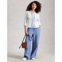 White Stuff Pure Cotton Jersey Embroidered Shirt White Mix