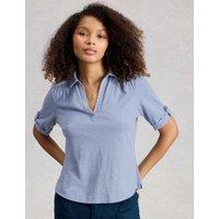 White Stuff Pure Cotton Embroidered Collared Shirt Blue