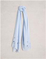 Cotton Blend Embroidered Scarf with Linen