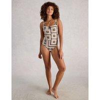 White Stuff Printed Square Neck Swimsuit Navy Mix