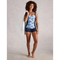 White Stuff Tummy Control Leaf Print Tankini Top Blue Mix