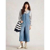 White Stuff Denim Sleeveless Wide Leg Cropped Dungarees Blue Denim