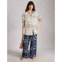 White Stuff Pure Linen Printed Button Through Shirt White Mix