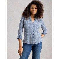 White Stuff Pure Cotton Printed Collared Shirt Blue