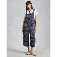 White Stuff Pure Linen Sleeveless Ankle Grazer Dungarees Navy Mix