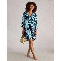 White Stuff Pure Cotton Floral V-Neck Beach Cover Up Navy Mix