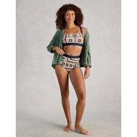 White Stuff Printed High Waisted Bikini Bottoms Navy Mix